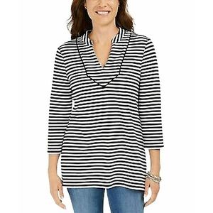 Charter Club Women's Striped 3/4-Sleeve Top Black Size Extra Large - NWT